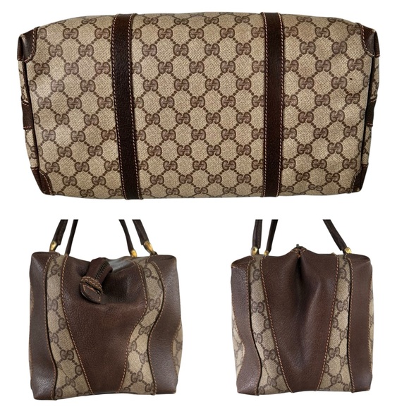 Authentic GUCCI GG Tan & Brown Monogram Leather Vintage Boston Bag - Picture 10 of 15